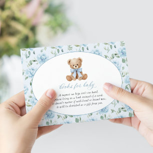 Carte D'accompagnement Nounours en peluche, Nœud papillon bleu, Fleurs bl