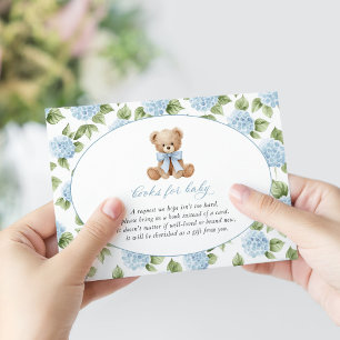 Carte D'accompagnement Nounours en peluche, Nœud papillon bleu, Fleurs bl