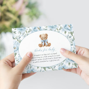 Carte D'accompagnement Nounours en peluche, Nœud papillon bleu, Fleurs bl