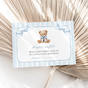 Carte D'accompagnement Nounours, Nœud Bleu, Rayures Bleues, Tirage au Sor