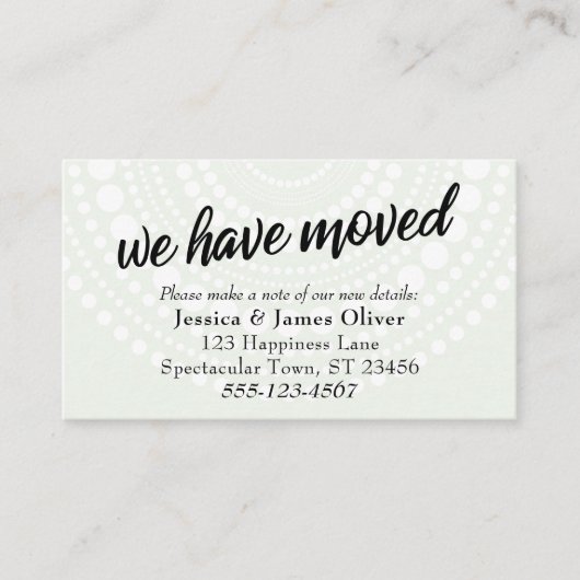 Carte D'accompagnement Nous Avons Déplacé Des Cercles Blancs Pale Vert Ca (Devant)