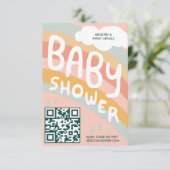 Carte D'accompagnement Nuages de baby shower Rainbow Cute QR CODE personn (Debout devant)