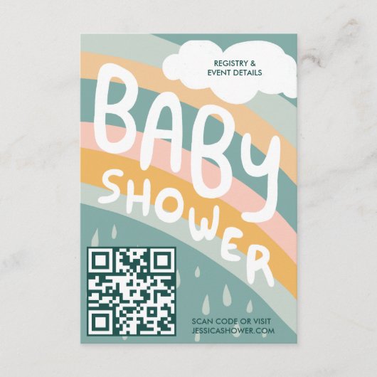 Carte D'accompagnement Nuages de baby shower Rainbow Cute QR CODE personn (Devant)