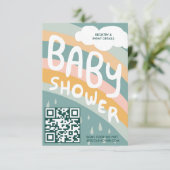 Carte D'accompagnement Nuages de baby shower Rainbow Cute QR CODE personn (Debout devant)