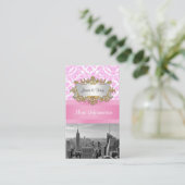 Carte D'accompagnement NY City Skyline BW D4P Pink Damask Encasque (Debout devant)