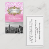 Carte D'accompagnement NY City Skyline BW D4P Pink Damask Encasque (Devant / Derrière)