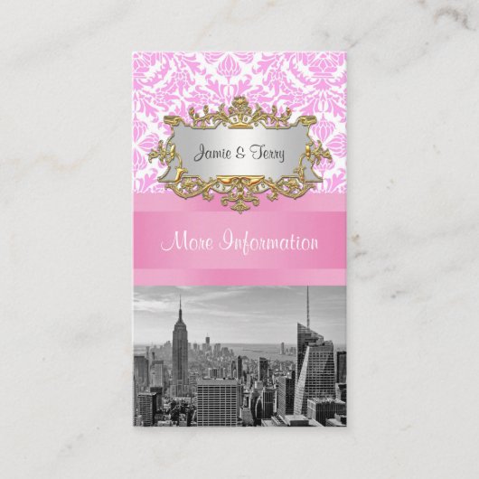 Carte D'accompagnement NY City Skyline BW D4P Pink Damask Encasque (Devant)