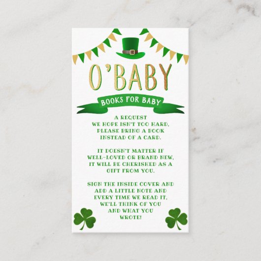 Carte D'accompagnement O'Baby St. Patrick's Day Baby shower Demande de ré (Devant)