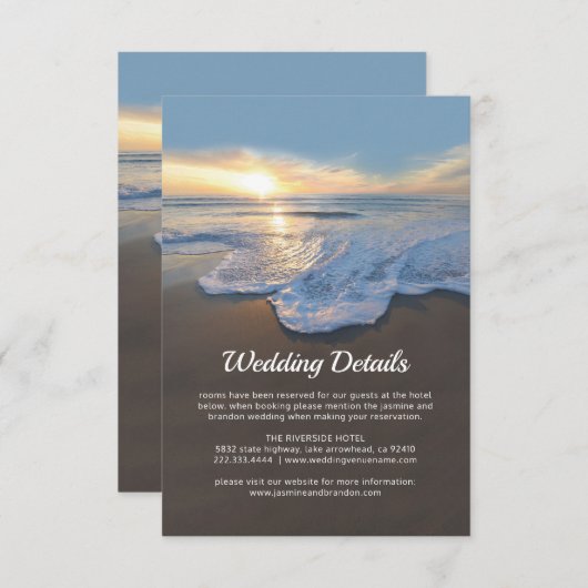 Carte D'accompagnement Ocean Beach Seaside Détails sur le Mariage (Devant / Derrière)