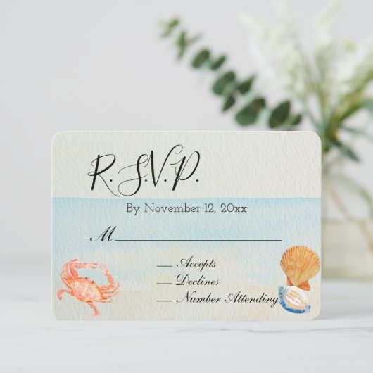 Carte D'accompagnement Ocean Beach Shells Wedding RSVP (Debout devant)