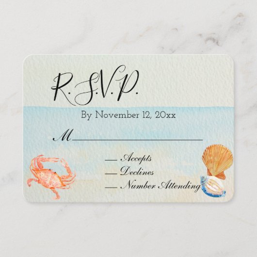 Carte D'accompagnement Ocean Beach Shells Wedding RSVP (Devant)