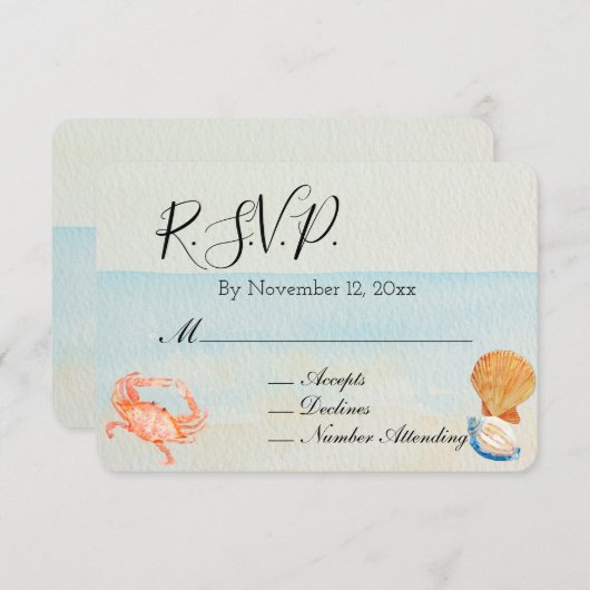 Carte D'accompagnement Ocean Beach Shells Wedding RSVP (Devant / Derrière)