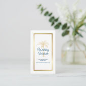 Carte D'accompagnement Ocean Blue Gold Palm Tree Beach Wedding Website (Debout devant)