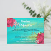 Carte D'accompagnement Ocean Breeze Tropical Gold Floral info Mariage (Debout devant)