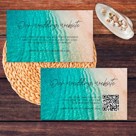 Carte D'accompagnement Ocean Summer Beach Wedding Website RSVP Qr Code