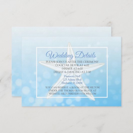Carte D'accompagnement Oceanic Blue Bubbles Starfish Mariage Détails Cart (Devant / Derrière)