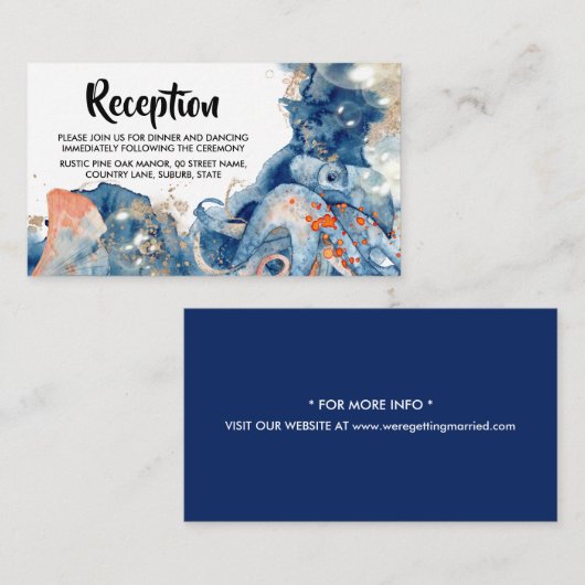 Carte D'accompagnement Octopus océan créatures marine bleu orange mer (Devant / Derrière)