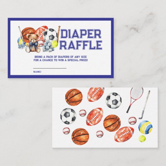 Carte D'accompagnement Oh Boy ALL STAR SPORT Baby Shower Diaper Raffle (Devant / Derrière)