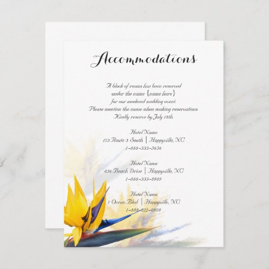 Carte D'accompagnement Oiseau de Paradis Fleurs Hébergements Insertion (Devant / Derrière)