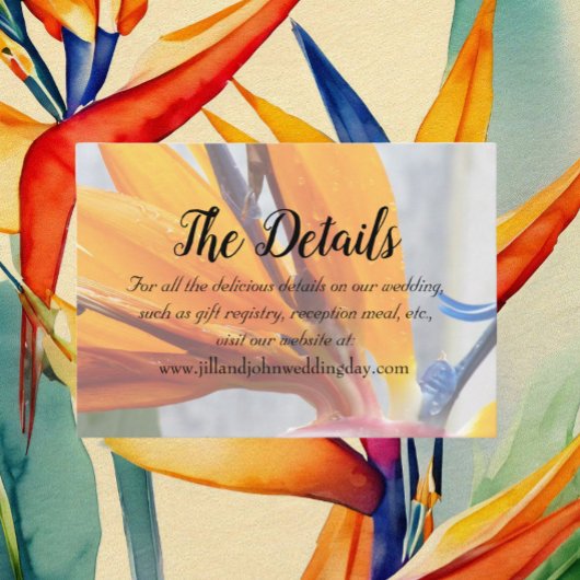 Carte D'accompagnement Oiseau tropical du Paradis Détails du Mariage flor