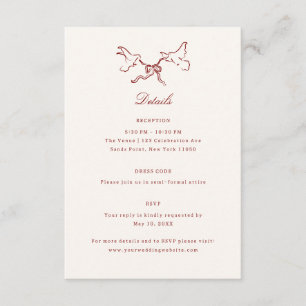 Carte D'accompagnement Oiseaux Illustrés en Rouge Détails de Mariage Fant