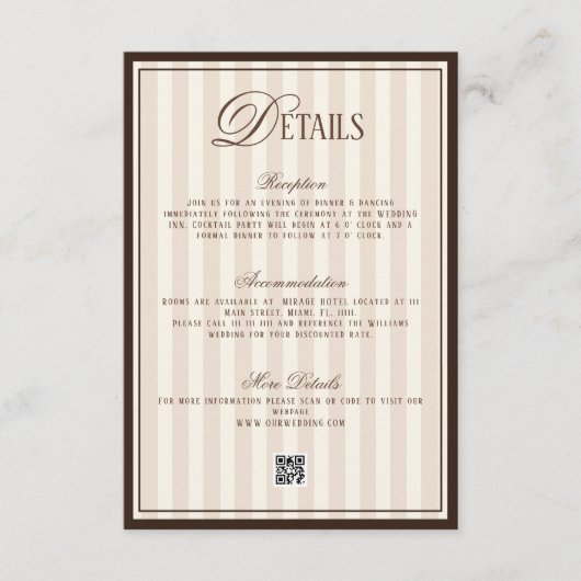 Carte D'accompagnement Old Money Beige Ivory Brown Wedding Details  (Devant)