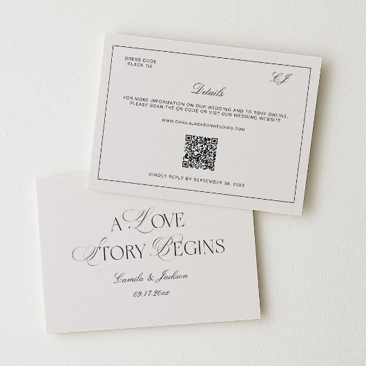 Carte D'accompagnement Old Money Black and Ivory Wedding Details