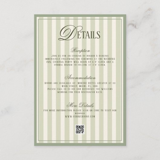Carte D'accompagnement Old Money Ivory Green Wedding Details  (Devant)
