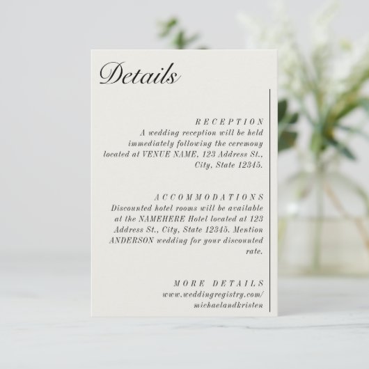Carte D'accompagnement Old Money Minimalist Ecru White Mariage Détails (Debout devant)