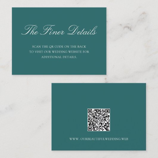 Carte D'accompagnement Old Money Teal Classic QR Code Wedding (Devant / Derrière)