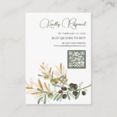 Carte D'accompagnement Olive Feuille Gold Branch QR Code RSVP Mariage (Devant)