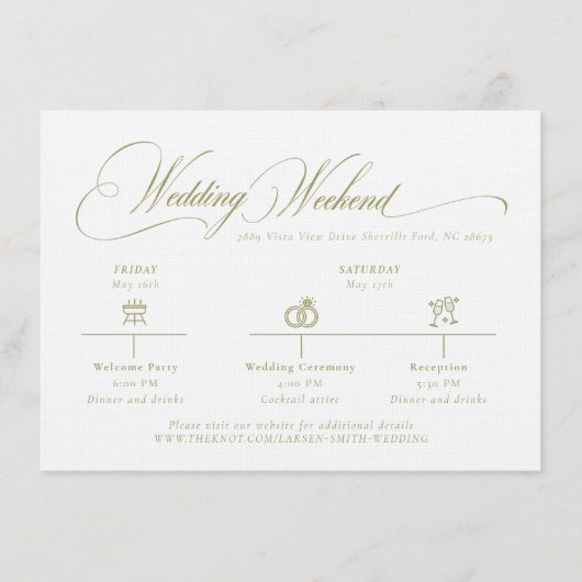 Carte D'accompagnement Olive Gree Monogram Wedding Details Enclosure Card (Devant)