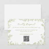 Carte D'accompagnement Olive Green Floral Line Art Wedding QR Code (Devant / Derrière)