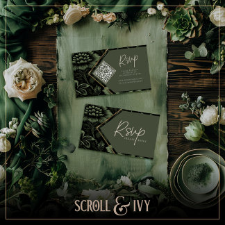 Carte D'accompagnement Olive Green & Gold Frame Floral RSVP