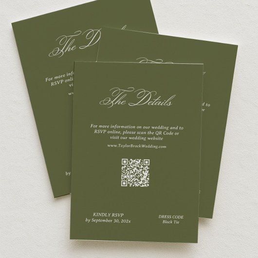 Carte D'accompagnement Olive Green Wedding Details Qr Code
