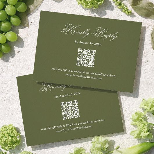 Carte D'accompagnement Olive Green Wedding RSVP Qr Code