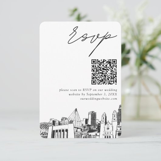 Carte D'accompagnement Omaha Mariage moderne RSVP QR Code (Debout devant)