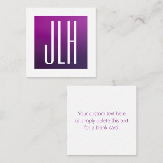 Carte D'accompagnement Ombre violet et initiales blanches ou autre texte (Devant / Derrière)