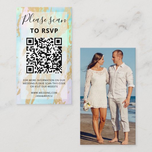 Carte D'accompagnement Opal Gemstone Gold Elegant moderne avec code QR (Devant / Derrière)