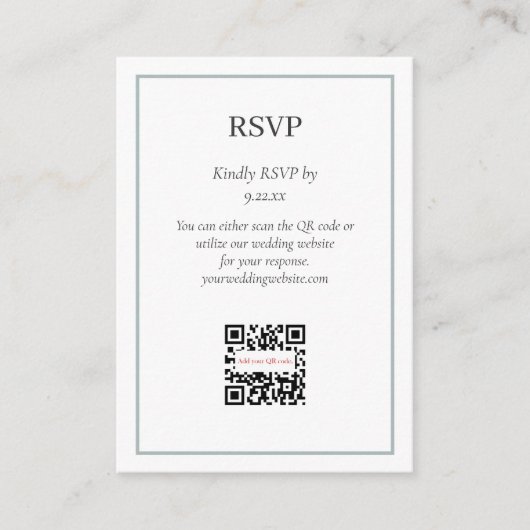 Carte D'accompagnement Option de code QR simple Sage Green RSVP (Devant)