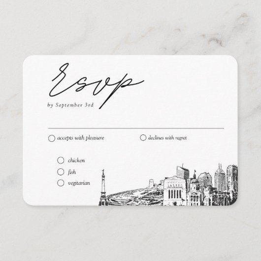 Carte D'accompagnement Option de repas traditionnel de mariage à Indianap (Devant)