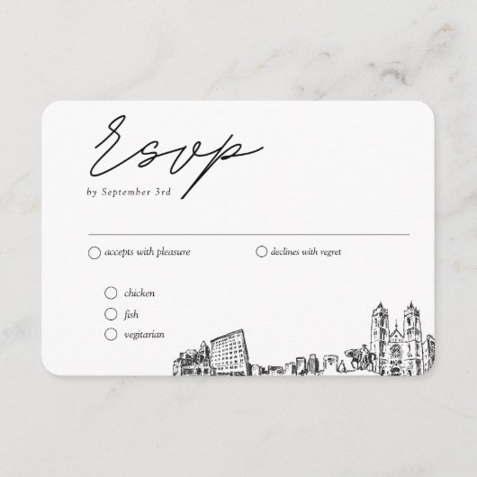 Carte D'accompagnement Option de repas traditionnel Mariage Newark RSVP (Devant)