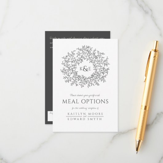 Carte D'accompagnement Options de monogramme de feuille blanche de charbo (Devant/Arrière en situation)