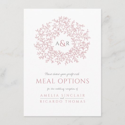 Carte D'accompagnement Options de monogramme de feuille rose pâle mariage (Devant)