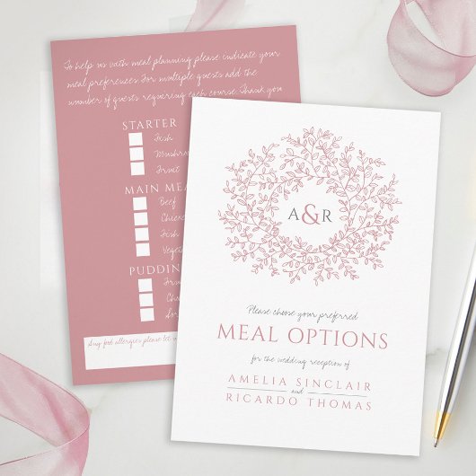 Carte D'accompagnement Options de monogramme de feuille rose pâle mariage