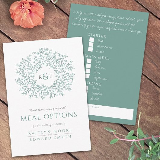 Carte D'accompagnement Options de repas de mariage sage gris vert feuille