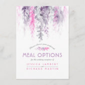 Carte D'accompagnement Options de repas en cascade de fleurs rose violet  (Devant)
