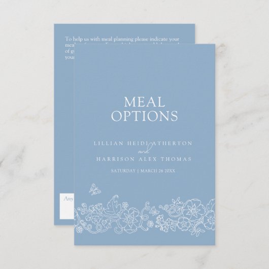 Carte D'accompagnement Options de repas mariage bleu pâle (Devant / Derrière)