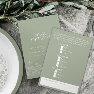 Carte D'accompagnement Options de repas mariage sauge vert blanc fleur