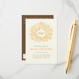 Carte D'accompagnement Options de repas monogramme de feuille d'orange br